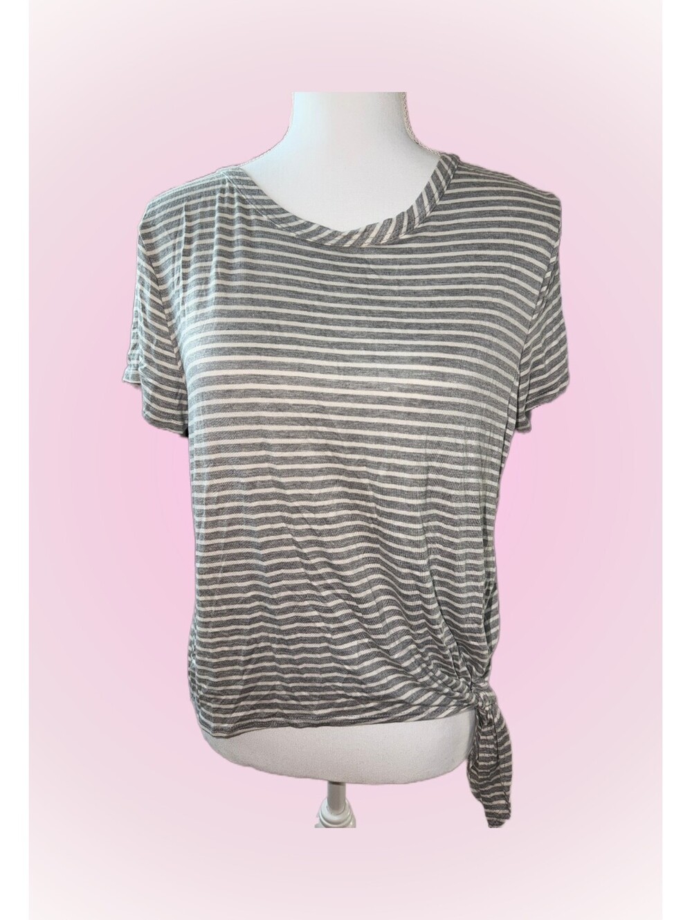 Juniors New NWT Size XL Extra Large Gray White Striped Short Sleeve Top | Shirt